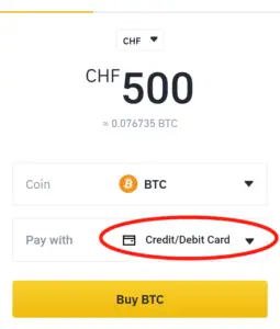 Buy BTC with credit card in Switzerland