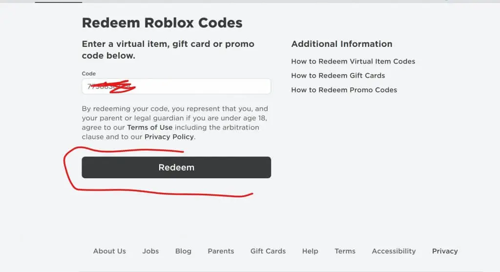 redeem Roblox gift card